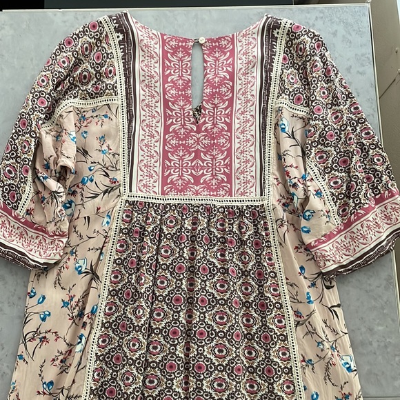 Sundance Everyday Dream Dress pink brown cream boho floral crochet loose size S - Picture 7 of 16